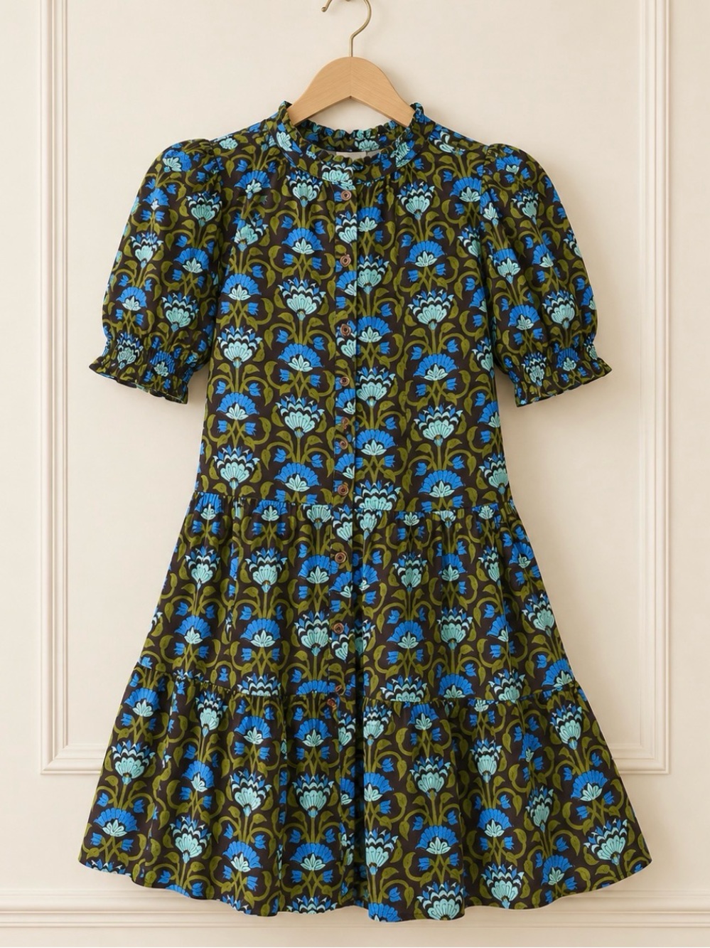 LOVE! NIB Cobalt Olive Fall Floral Linen Shirtdress Mini Small 2 4 Tuckernuck